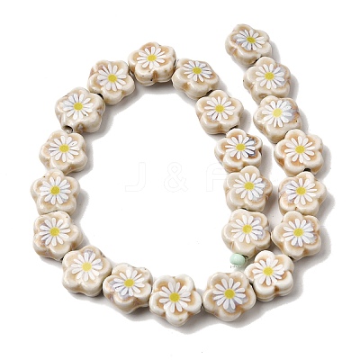 Glaze Daisy Flower Printed Porcelain Beads PR-CBA03B0-04A-1