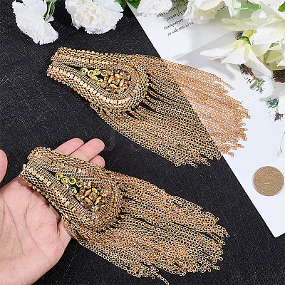 Teardrop Iron Chain Tassel with Rhinestone Epaulettes AJEW-WH20006-326A-G-1