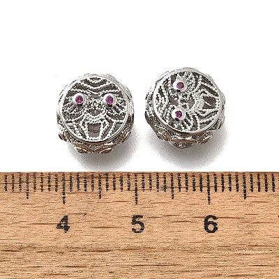 Brass Micro Pave Magenta Cubic Zirconia Beads KK-M318-44P-02-1