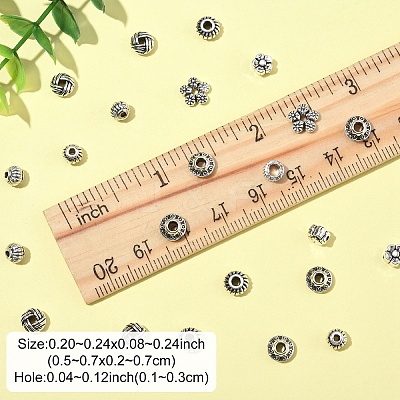 100Pcs 10 Style Tibetan Style Alloy Spacer Beads TIBE-YW0001-76-1