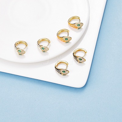 Cubic Zirconia Snake Hoop Earrings with Enamel EJEW-SZ0001-87F-1