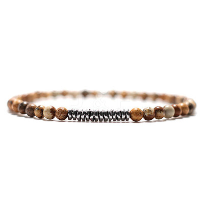 Natural Round Picture Jasper Beaded Bracxelets for Men LS-OI5065-3-1
