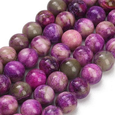 Dyed Natural White JadeImitation Charoite Smooth Round Beads Strands GG-CBA3334-A01-10mm-1