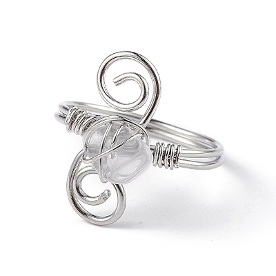 Natural Quartz Crystal Chips with Vortex Finger Ring RJEW-L082-02P-02-1