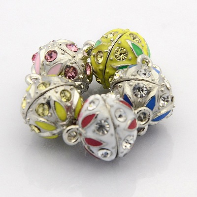 Platinum Plated Round Alloy Enamel Magnetic Clasps with Loops ENAM-P099-06-1
