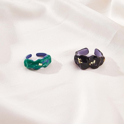 Glitter Enamel Twist Wave Open Cuff Ring JR922A-1