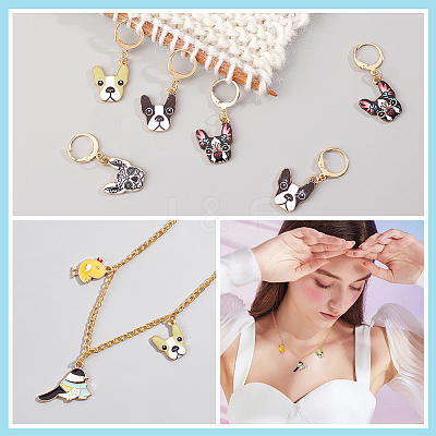 12Pcs 4 Style Alloy Enamel Dog Charms Locking Stitch Makers HJEW-PH01589-1