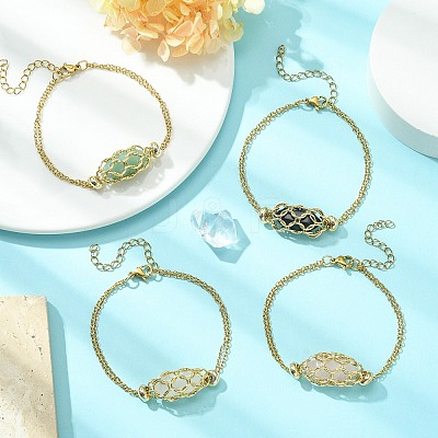 Natural Mixed Gemstone Bullet Link Bracelet BJEW-JB09563-1