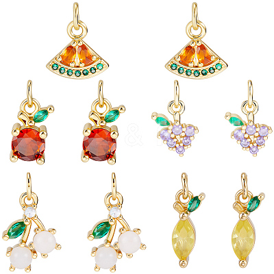 10Pcs 5 Styles Brass Micro Pave Cubic Zirconia Pendants KK-SC0007-51-1