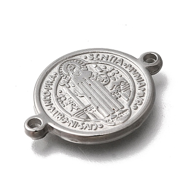 304 Stainless Steel Saint Benedict Medal Cross Connector Charms STAS-C119-12P-1