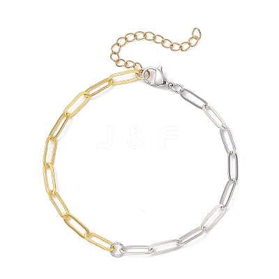 3Pcs 304 Stainless Steel & Brass Paperclip Chain Bracelets Set for Women BJEW-JB12658-1