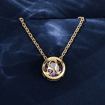 Brass Pave Cubic Zirconia Birth Stone Constellation Pendant Cable Chain Necklaces NJEW-D334-01G-09-1