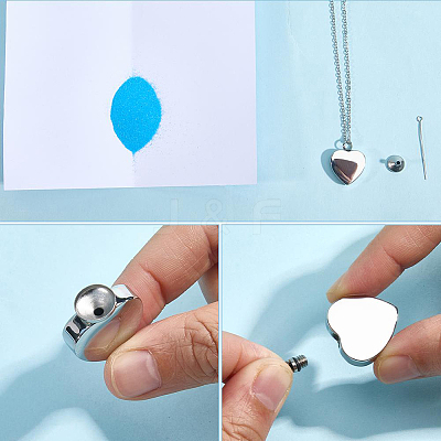 2Pcs Stainless Steel Heart Cinerary Casket Pendant Necklaces NJEW-CN0001-25-1