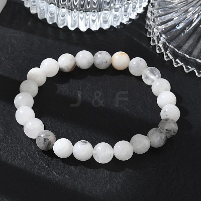 Natural Tourmalinated Quartz Round Beaded Stretch Bracelets GG-CBA12F1-02A-11-1