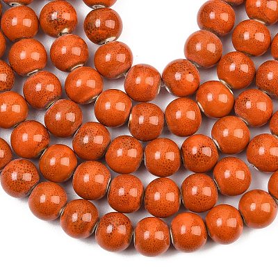 Handmade Fancy Antique Glazed Porcelain Ceramic Round Beads Strands PORC-L019-13mm-03-1