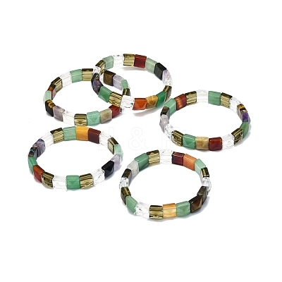 Natural Gemstone Rectangle Beaded Stretch Bracelet for Women BJEW-E379-06A-1