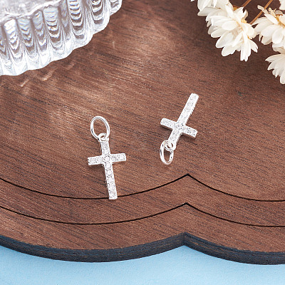 2Pcs 925 Sterling Silver Pave Clear Cubic Zirconia Cross Charms STER-TA0001-59-1