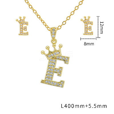 Brass Micro Pave Clear Cubic Zirconia Pendant Necklaces & Stud Earrings Sets FS-WG8C370-05-1