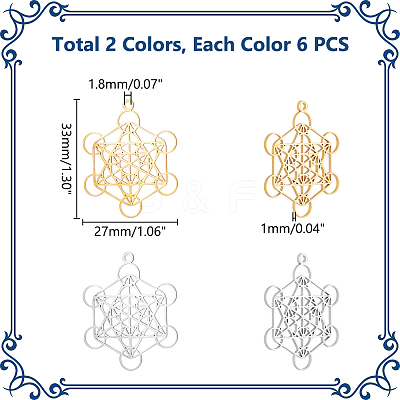 12Pcs 2 Colors 201 Stainless Steel Pendants STAS-UN0059-74-1