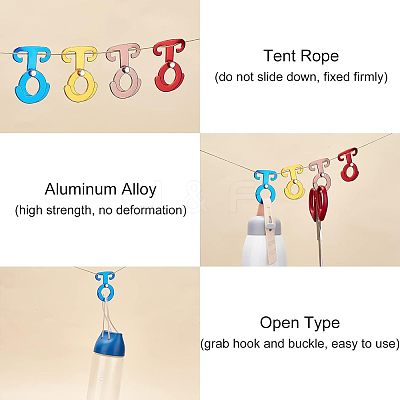 8Pcs 4 Colors Aluminum Alloy Guyline Cord Adjuster TOOL-FH0001-17-1
