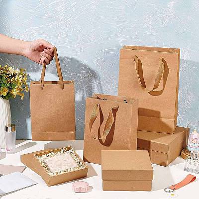 6Pcs 6 Style Rectangle Kraft Paper Bag with Handle CON-BC0002-39-1