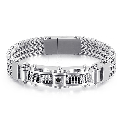 304 Stainless Steel Pave Cubic Zirconia Wheat Chain Bracelets for Men's FS-WGC4B47-06-1