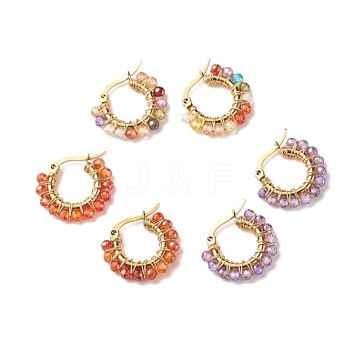 Cubic Zirconia Round Beads Braided Hoop Earrings EJEW-JE04868-1