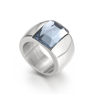 304 Stainless Steel & Glass Finger Rings FS-WGBA2F3-48-1