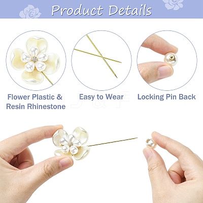 6Pcs 6 Styles Flower Plastic & Resin Rhinestone Brooches JEWB-CJ0003-39-1