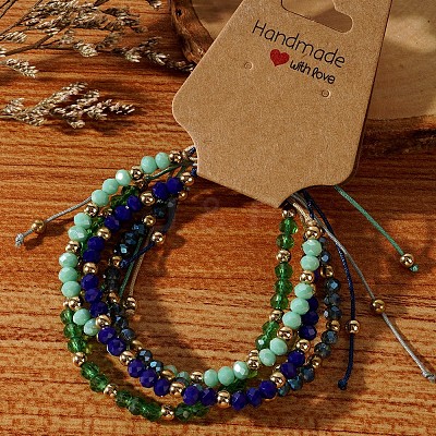 Handmade Summer Vacation Style Synthetic Quartz Braided Beaded Bracelet Sets for Women Girl LE3728-2-1