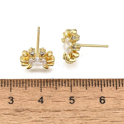 Brass Micro Pave Clear Cubic Zirconia Stud Earrings EJEW-H157-03G-02-1