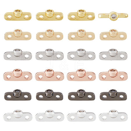 SUPERFINDINGS 24Pcs 6 Colors Rack Plating Brass Pave Clear Cubic Zirconia Connector Charms KK-FH0005-83-1