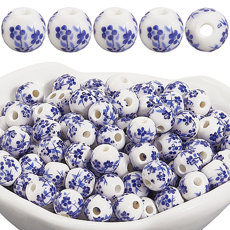 180Pcs Handmade Flower Printed Porcelain Ceramic Beads PORC-LT0001-08B-1