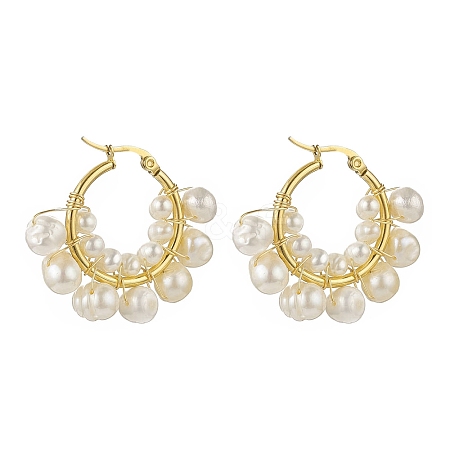 Natural Pearl Beaded Hoop Earrings EJEW-JE05168-01-1