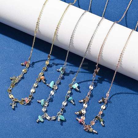 Brass Rolo & Flat Sequin Chains Necklaces for Women NJEW-D302-55-1