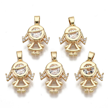 Brass Micro Pave Clear Cubic Zirconia Pendants RJEW-T063-53G-NF-1