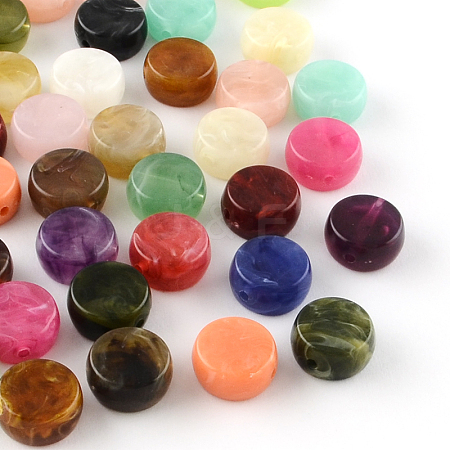 Flat Round Imitation Gemstone Acrylic Beads X-OACR-R050-M-1
