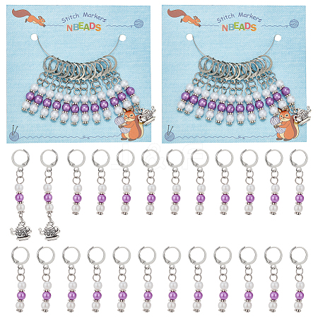 Acrylic Imitated Pearl & Alloy Pendant Stitch Markers HJEW-AB00300-1