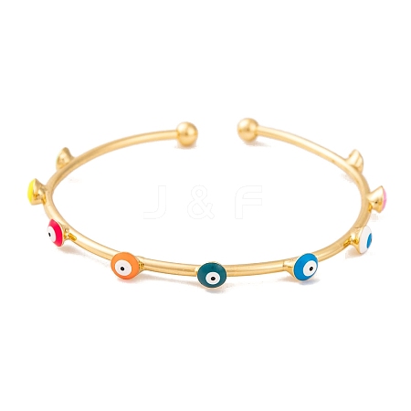 Adjustable Brass Colorful Enamel Evil Eye Open Cuff Bangles for Women BJEW-S147-18G-A-1