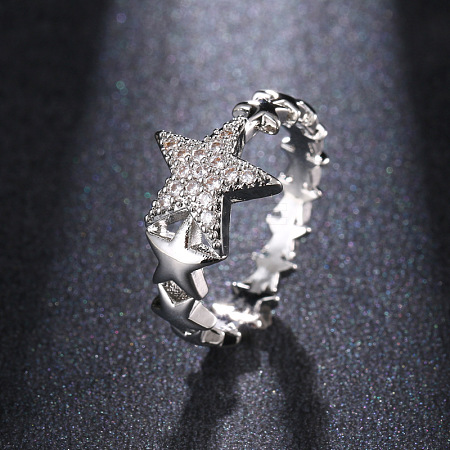Star Brass Micro Pave Clear Cubic Zirconia Finger Rings for Women FS-WGB2D32-03-1