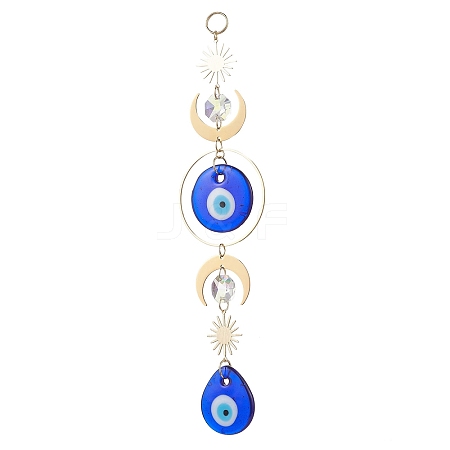 Handmade Lampwork Flat Round & Teardrop with Evil Eye Hanging Suncatchers HJEW-JM04404-1