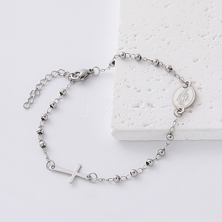304 Stainless Steel Oval with Religion Virgin Link Bracelets for Women YL3658-6-1