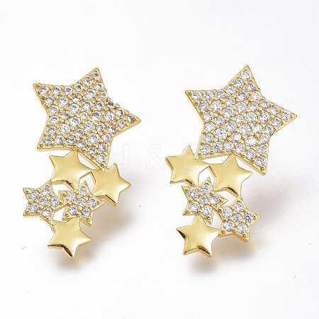 Brass Micro Pave Clear Cubic Zirconia Star Stud Earrings ZIRC-I049-24G-01-1