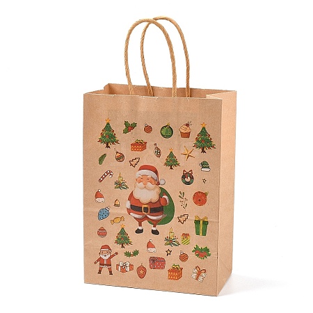 Christmas Theme Printed Kraft Paper Bags with Handles ABAG-M008-08G-1