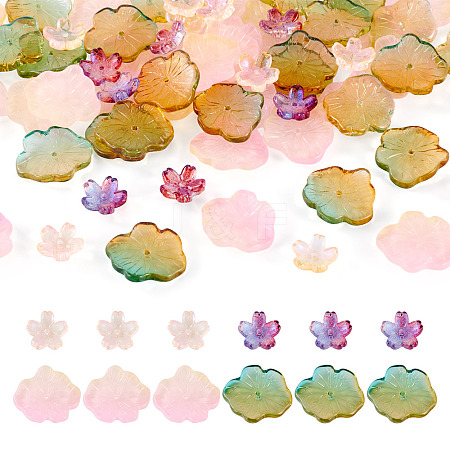 100Pcs 4 Styles Baking Paint Transparent Glass Bead Caps DGLA-TA0001-48-1
