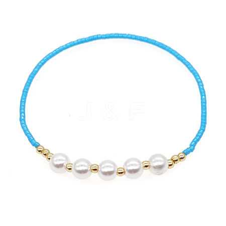 Glass Seed & Imitation Pearl Beaded Stretch Bracelet for Women BJEW-A22-12-17-2-1