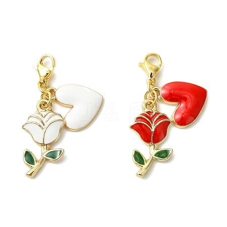 2Pcs 2 Colors Valentine's Day Rose Heart Alloy Enamel Pendant Decoration HJEW-JM02804-1