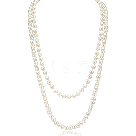 Baking Paint Pearlized Glass Pearl Round Beaded Long Necklaces NJEW-SW00066-03-1