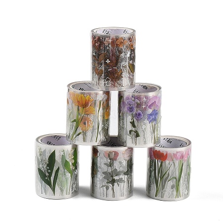 6 Rolls 6 Styles Flower PET Adhesive Sticker Rolls DIY-CC0001-23-1