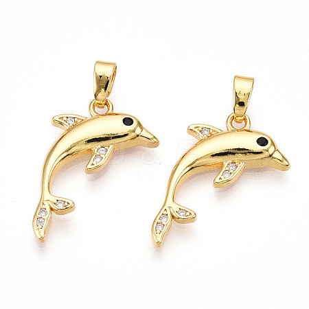 Brass Micro Pave Cubic Zirconia Pendants X-KK-N257-10G-1
